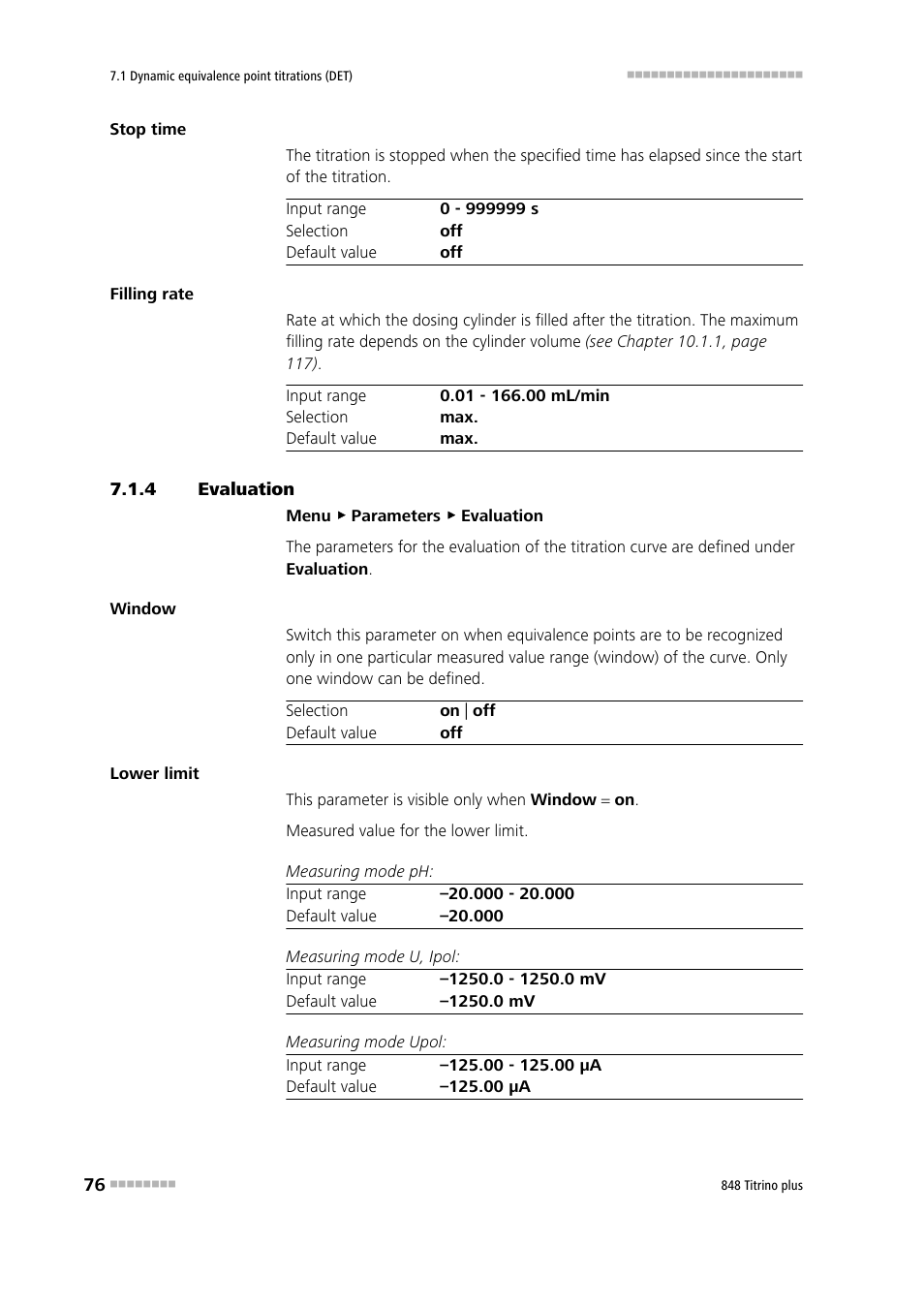 4 evaluation, Evaluation | Metrohm 848 Titrino plus User Manual | Page 86 / 155