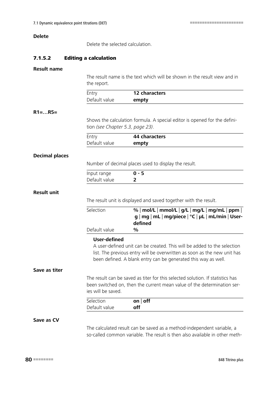 2 editing a calculation | Metrohm 848 Titrino plus User Manual | Page 90 / 155