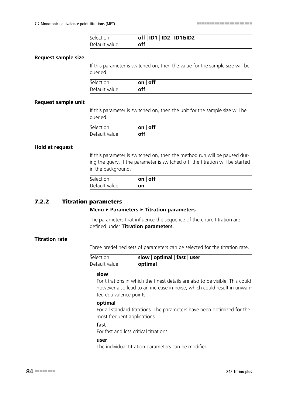 2 titration parameters, Titration parameters | Metrohm 848 Titrino plus User Manual | Page 94 / 155