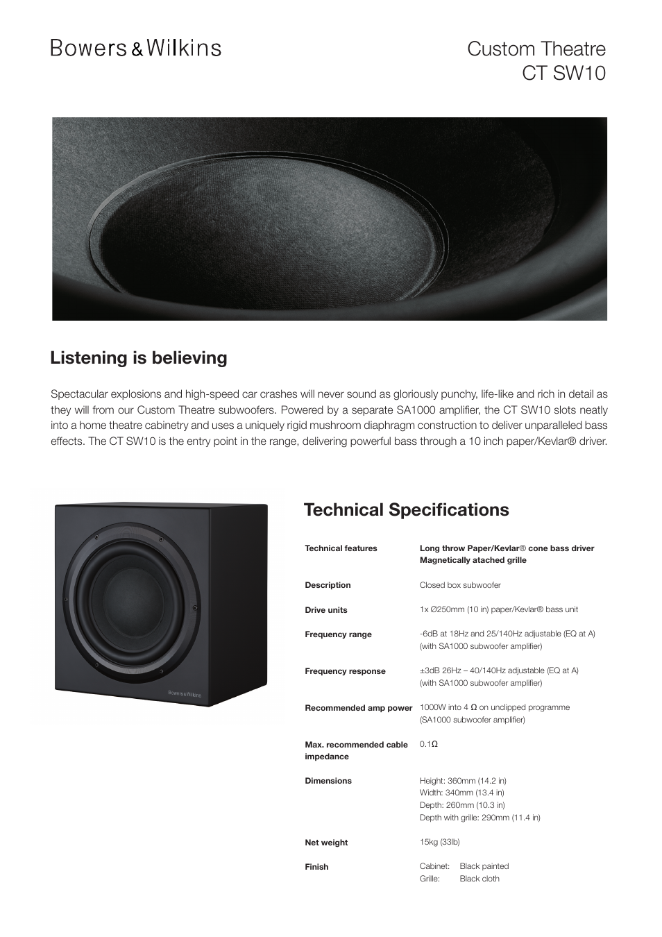 Bowers & Wilkins CUSTOM THEATRE CT SW10 User Manual | 4 pages