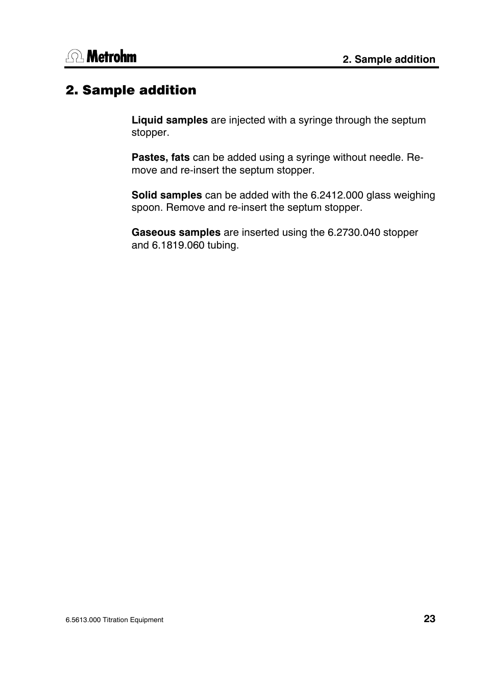 Sample addition | Metrohm 6.5613.000 ECO Titration Equipment User Manual | Page 28 / 31