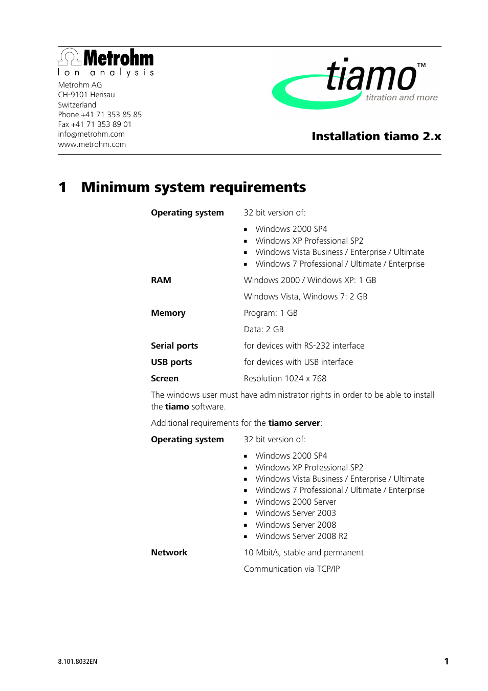 Metrohm tiamo 2.2 Installation User Manual | 13 pages