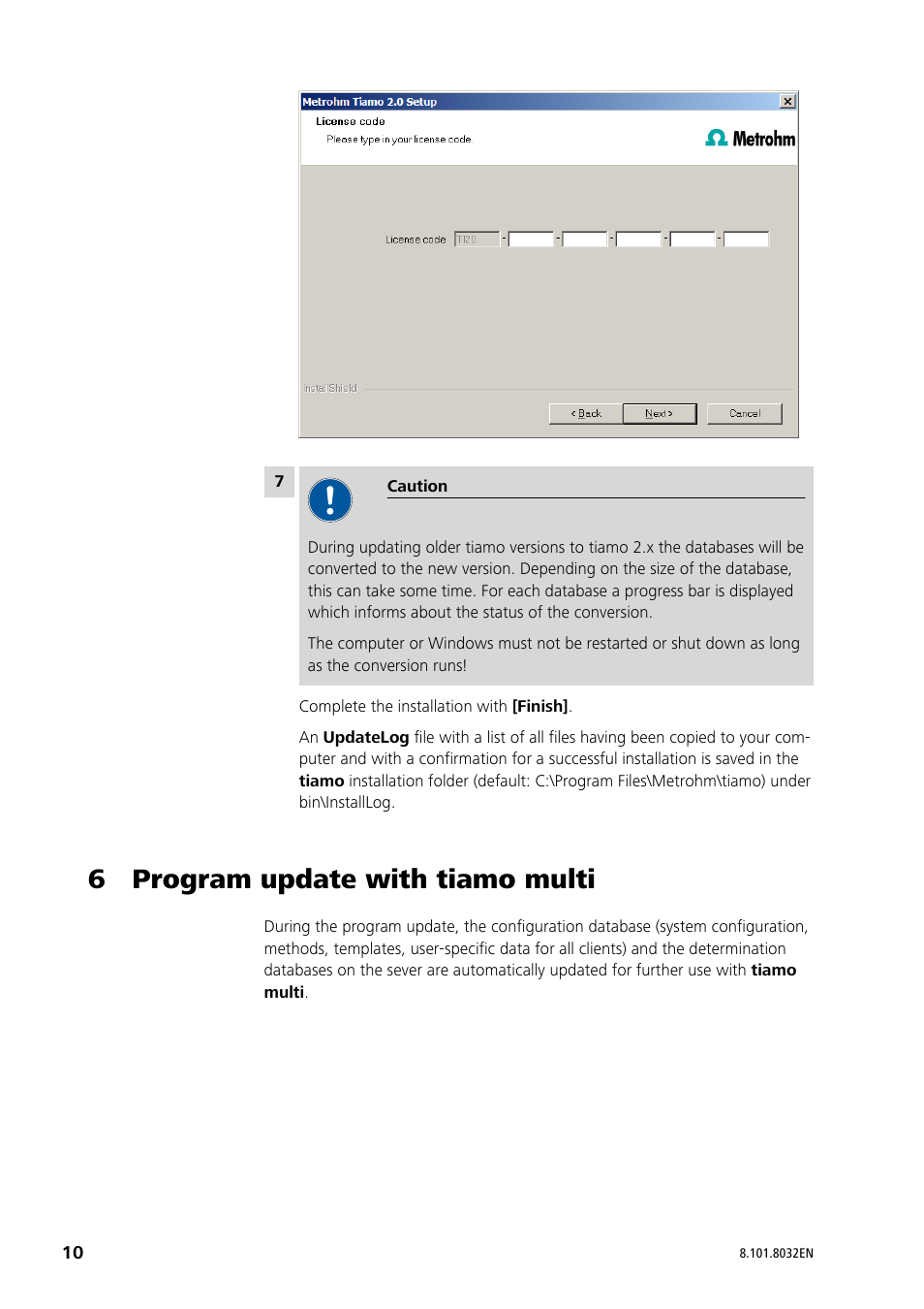 6 program update with tiamo multi | Metrohm tiamo 2.2 Installation User Manual | Page 10 / 13