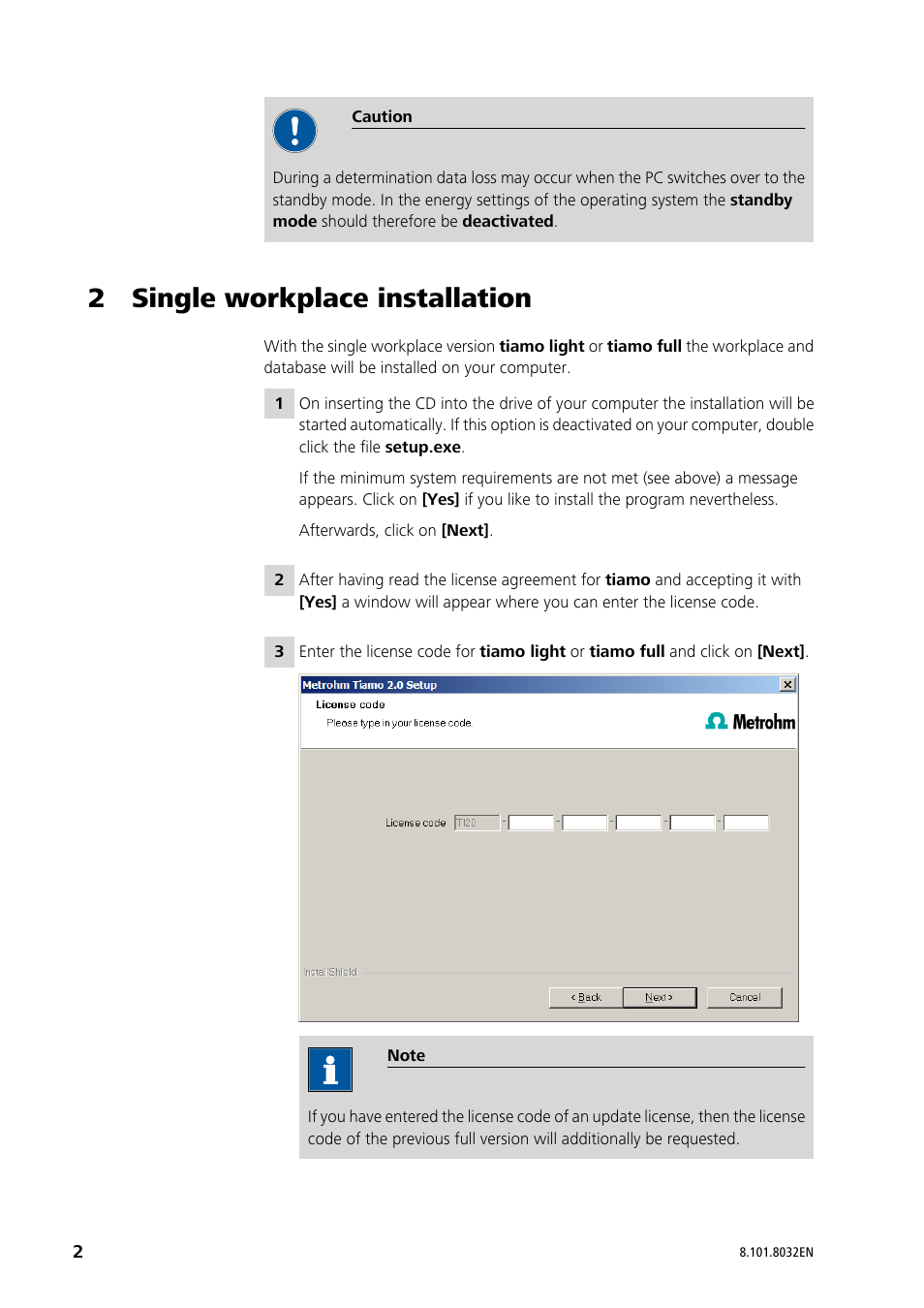 2 single workplace installation | Metrohm tiamo 2.2 Installation User Manual | Page 2 / 13