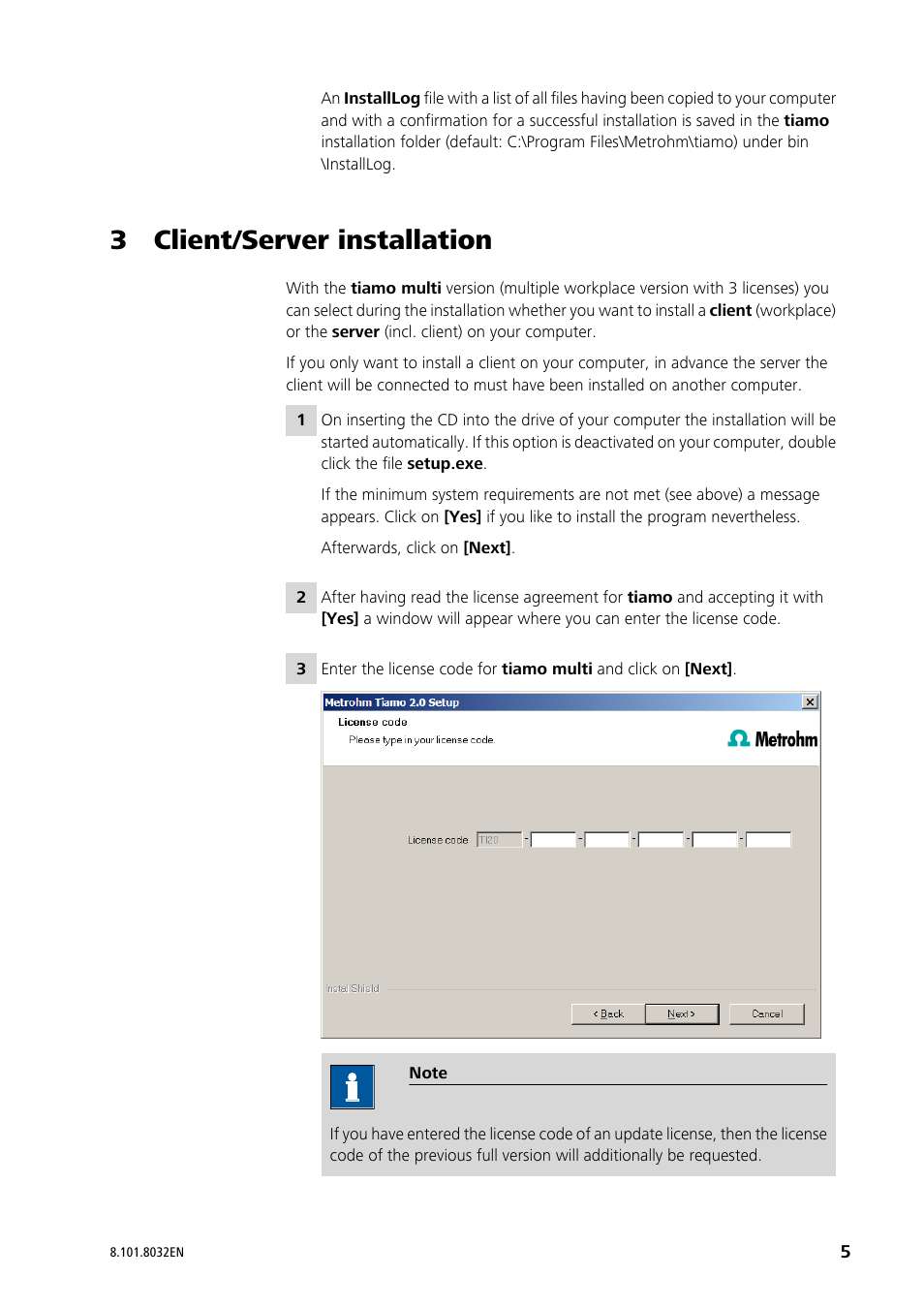 3 client/server installation | Metrohm tiamo 2.2 Installation User Manual | Page 5 / 13