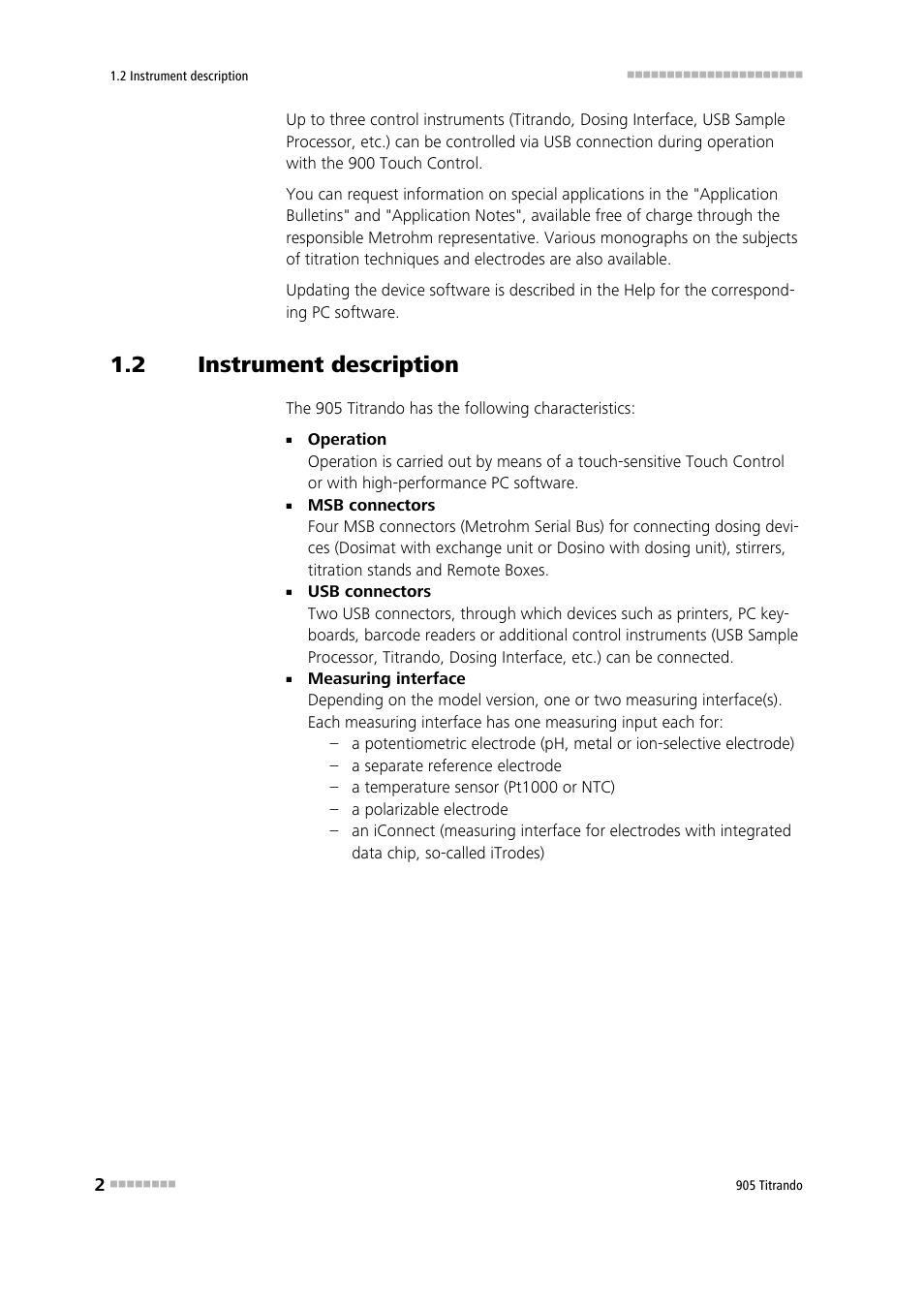 2 instrument description, Instrument description | Metrohm 905 Titrando User Manual | Page 10 / 55
