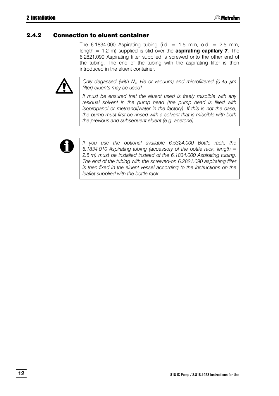 Connection to eluent container | Metrohm 818 IC Pump User Manual | Page 18 / 56