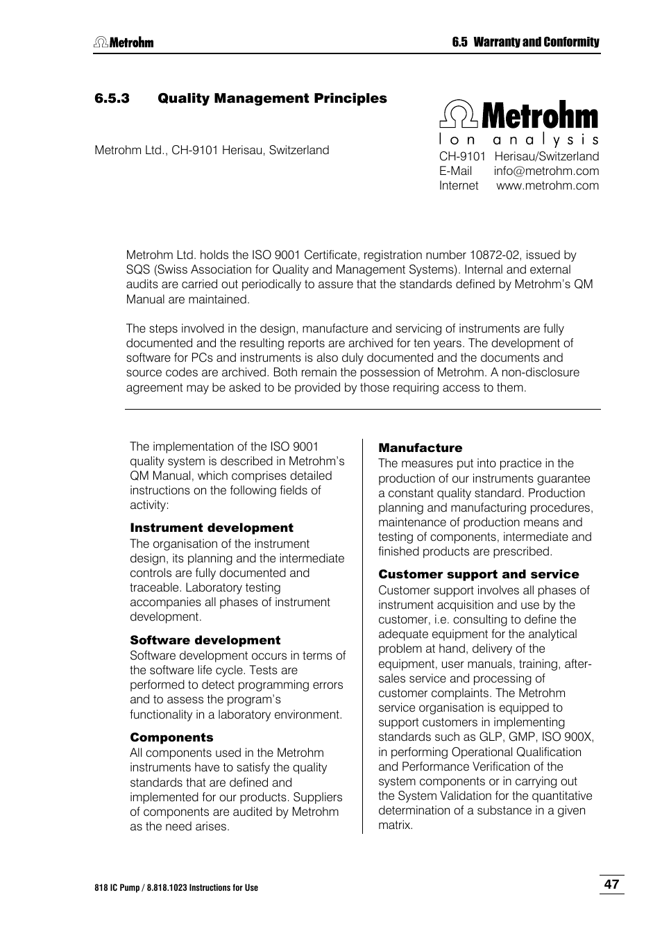 Quality management principles | Metrohm 818 IC Pump User Manual | Page 53 / 56