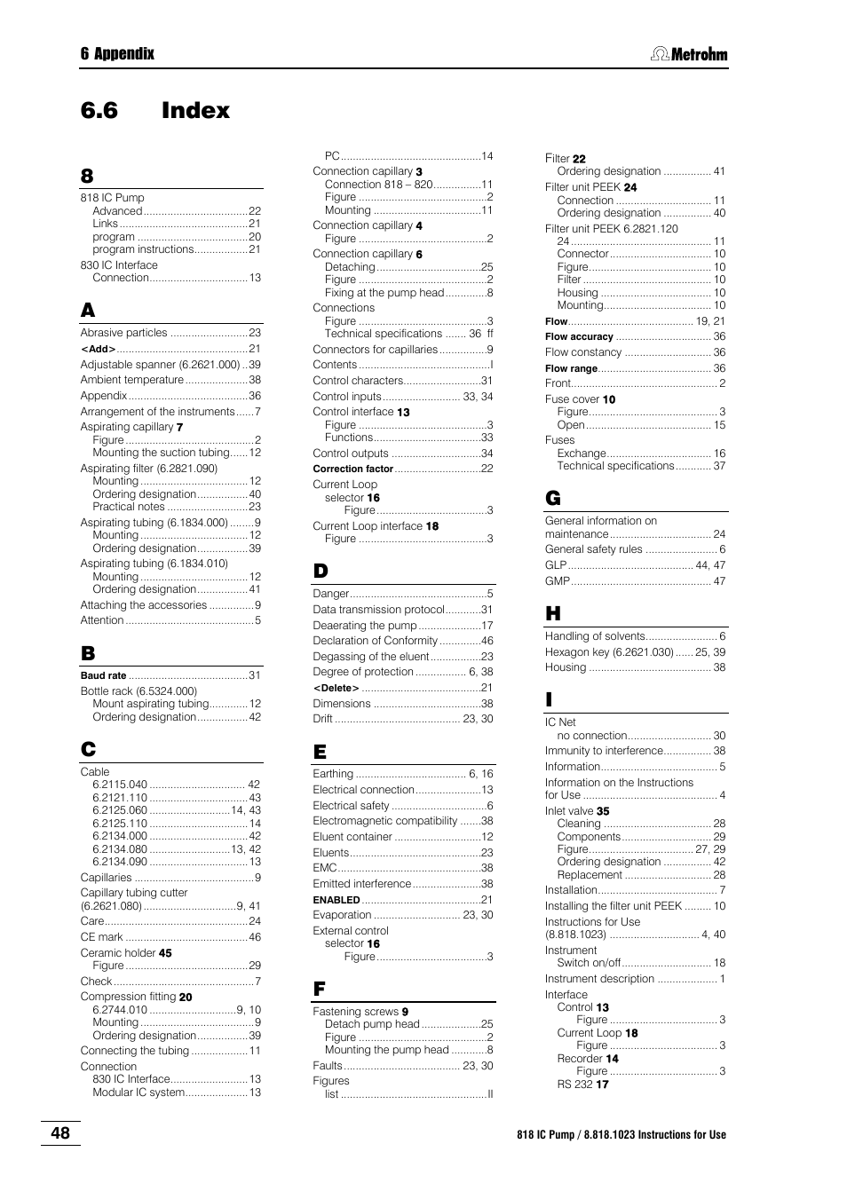 6 index, Index, 6 appendix | Metrohm 818 IC Pump User Manual | Page 54 / 56