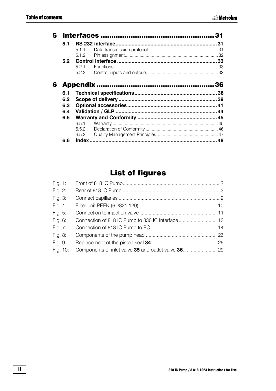 List of figures, Interfaces, Appendix | Metrohm 818 IC Pump User Manual | Page 6 / 56