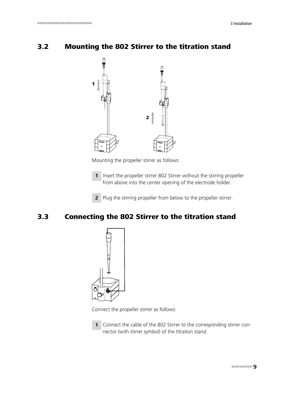 2 mounting the 802 stirrer to the titration stand, Mounting the 802 stirrer to the titration stand, Connecting the 802 stirrer to the titration stand | Metrohm 802 Rod Stirrer User Manual | Page 17 / 29