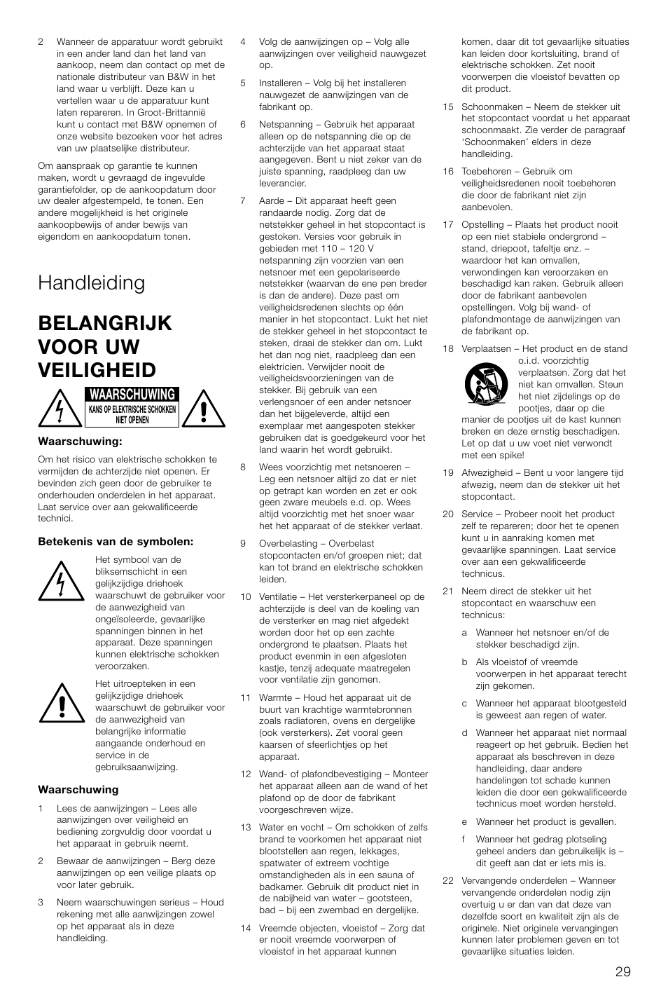 Handleiding belangrijk voor uw veiligheid, Waarschuwing | Bowers & Wilkins AS2 User Manual | Page 32 / 73