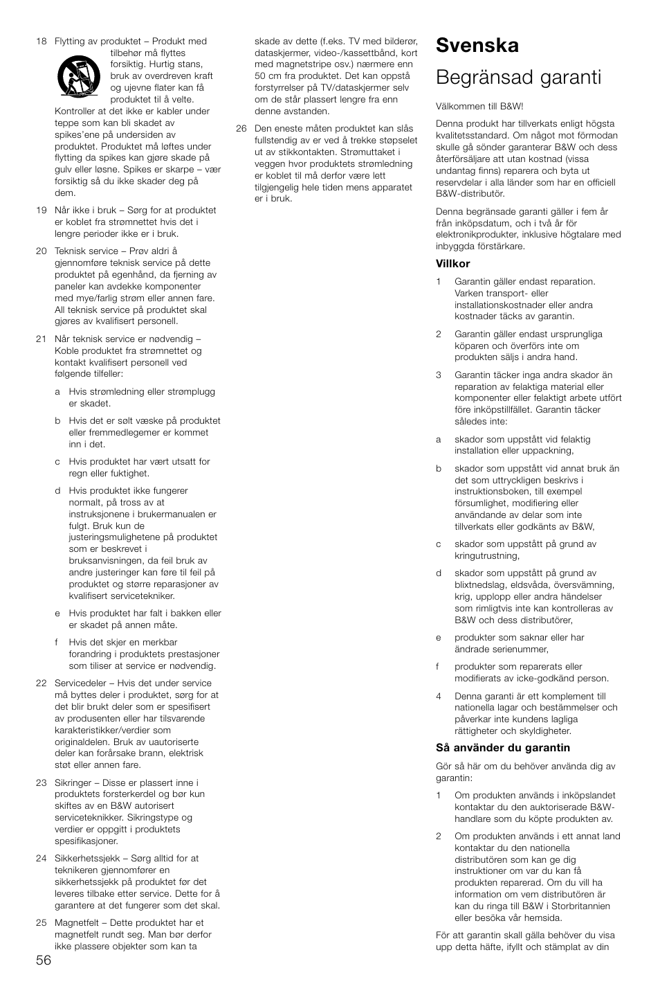 Svenska begränsad garanti | Bowers & Wilkins AS2 User Manual | Page 59 / 73