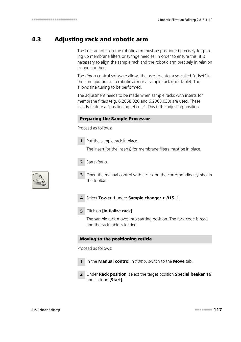 3 adjusting rack and robotic arm, Adjusting rack and robotic arm | Metrohm 815 Robotic Soliprep User Manual | Page 125 / 180