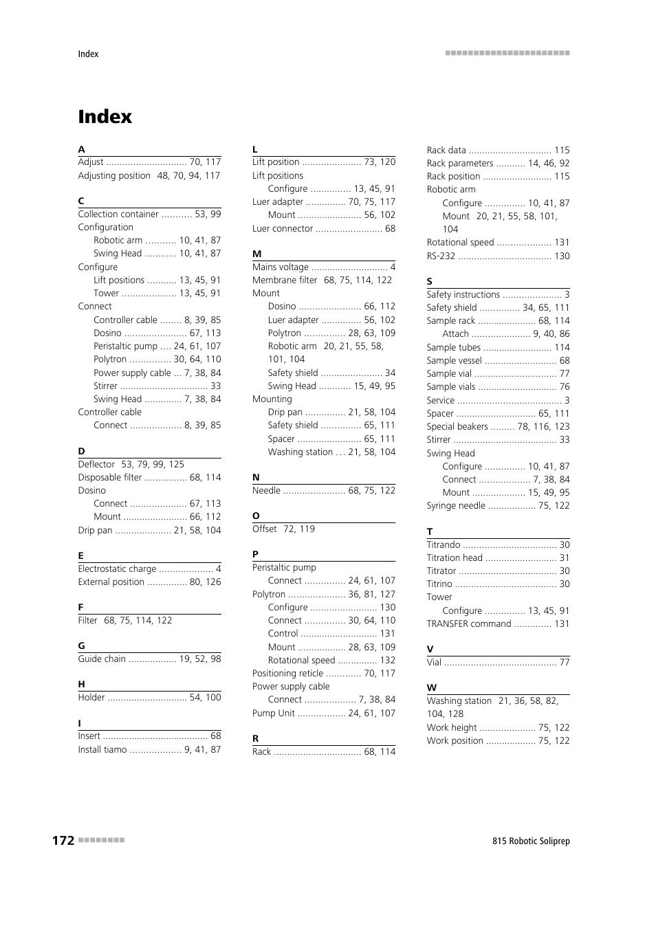 Index | Metrohm 815 Robotic Soliprep User Manual | Page 180 / 180