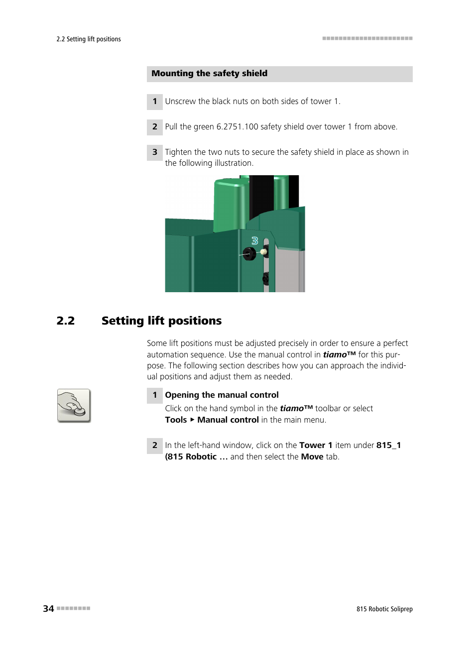 2 setting lift positions, Setting lift positions | Metrohm 815 Robotic Soliprep User Manual | Page 42 / 180