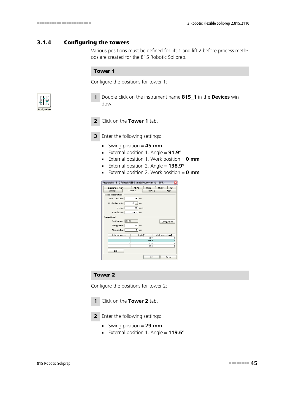4 configuring the towers, Configuring the towers | Metrohm 815 Robotic Soliprep User Manual | Page 53 / 180