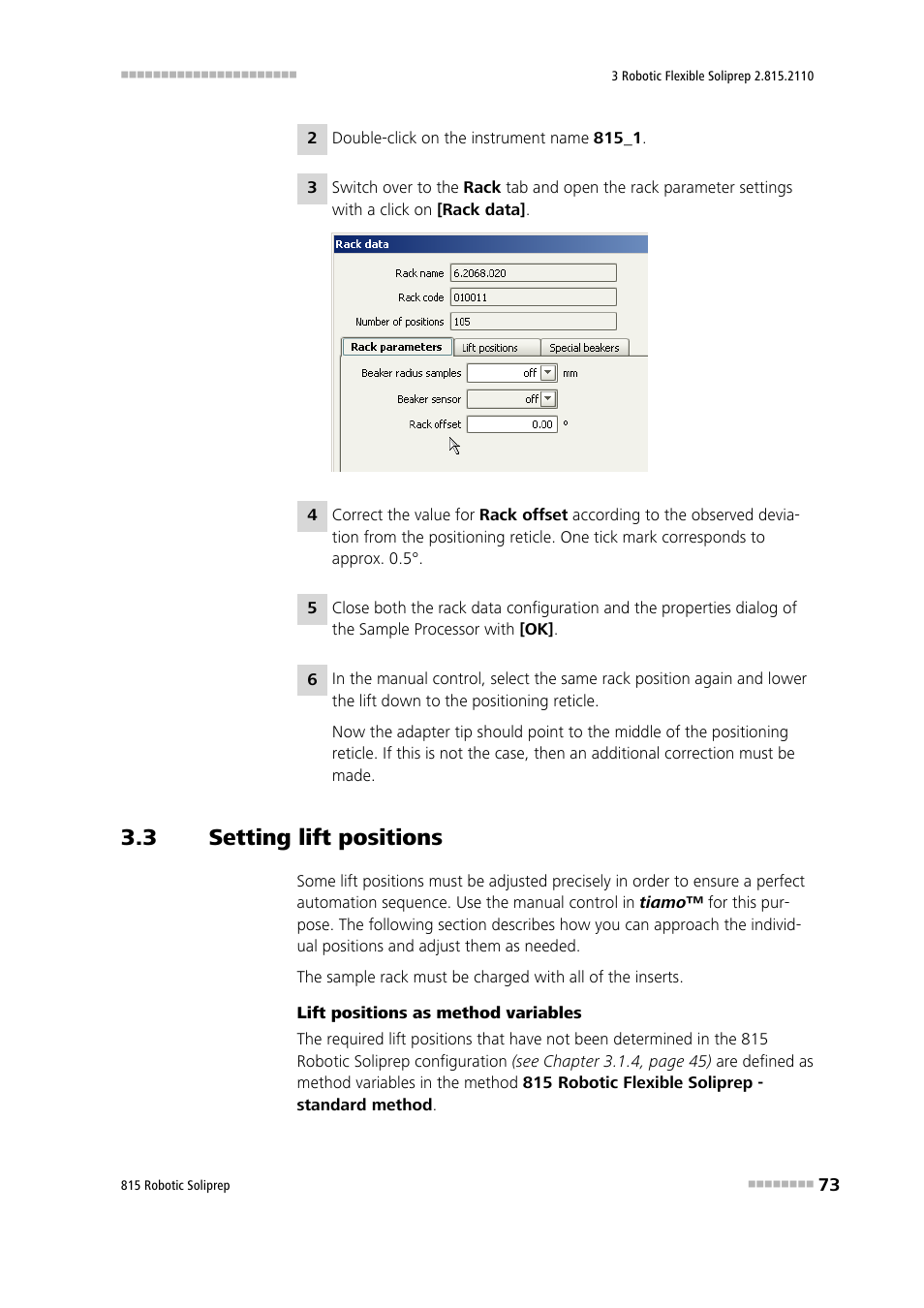 3 setting lift positions, Setting lift positions | Metrohm 815 Robotic Soliprep User Manual | Page 81 / 180