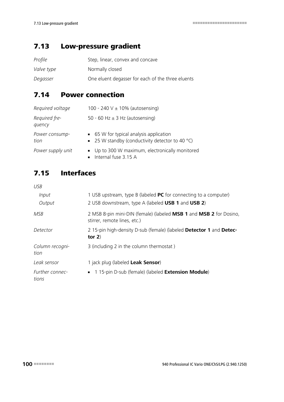 13 low-pressure gradient, 14 power connection, 15 interfaces | Metrohm 940 Professional IC Vario ONE/ChS/LPG User Manual | Page 108 / 115