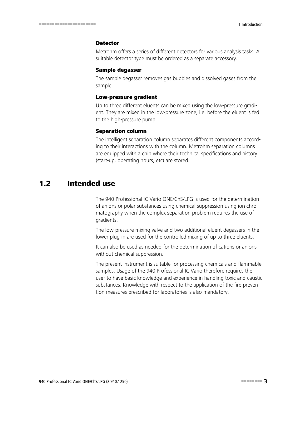 2 intended use, Intended use | Metrohm 940 Professional IC Vario ONE/ChS/LPG User Manual | Page 11 / 115