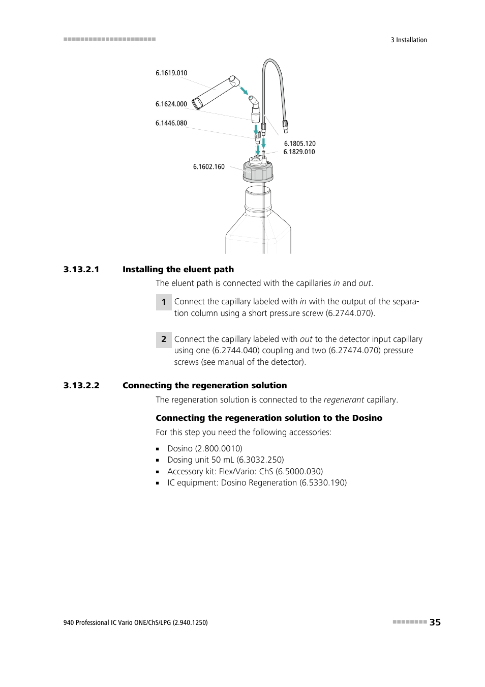 1 installing the eluent path, 2 connecting the regeneration solution | Metrohm 940 Professional IC Vario ONE/ChS/LPG User Manual | Page 43 / 115