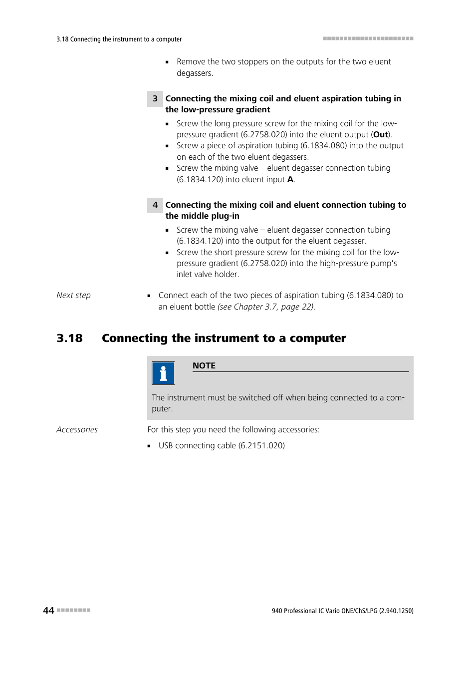 18 connecting the instrument to a computer | Metrohm 940 Professional IC Vario ONE/ChS/LPG User Manual | Page 52 / 115