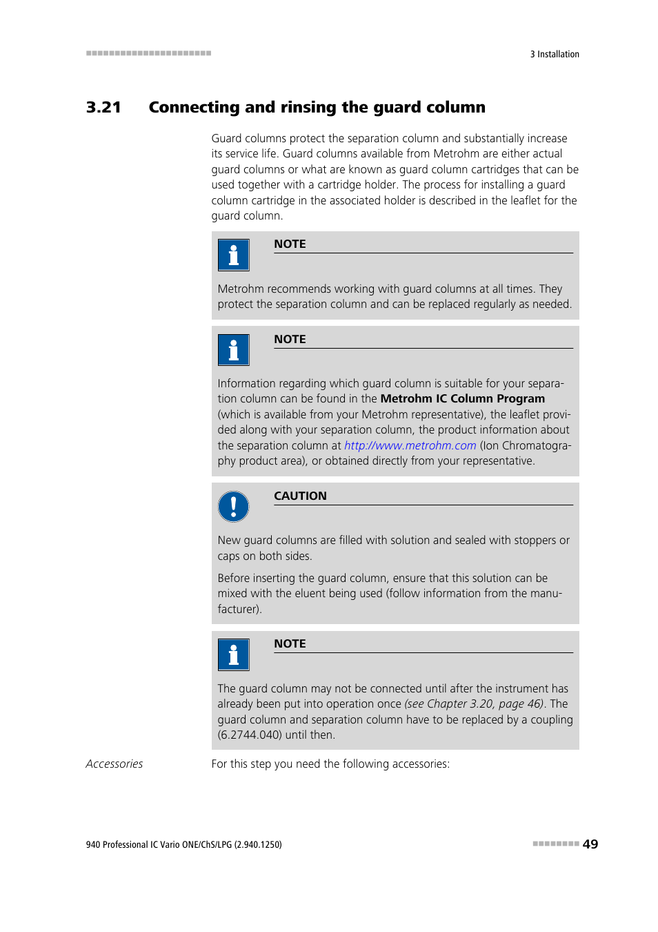 21 connecting and rinsing the guard column | Metrohm 940 Professional IC Vario ONE/ChS/LPG User Manual | Page 57 / 115