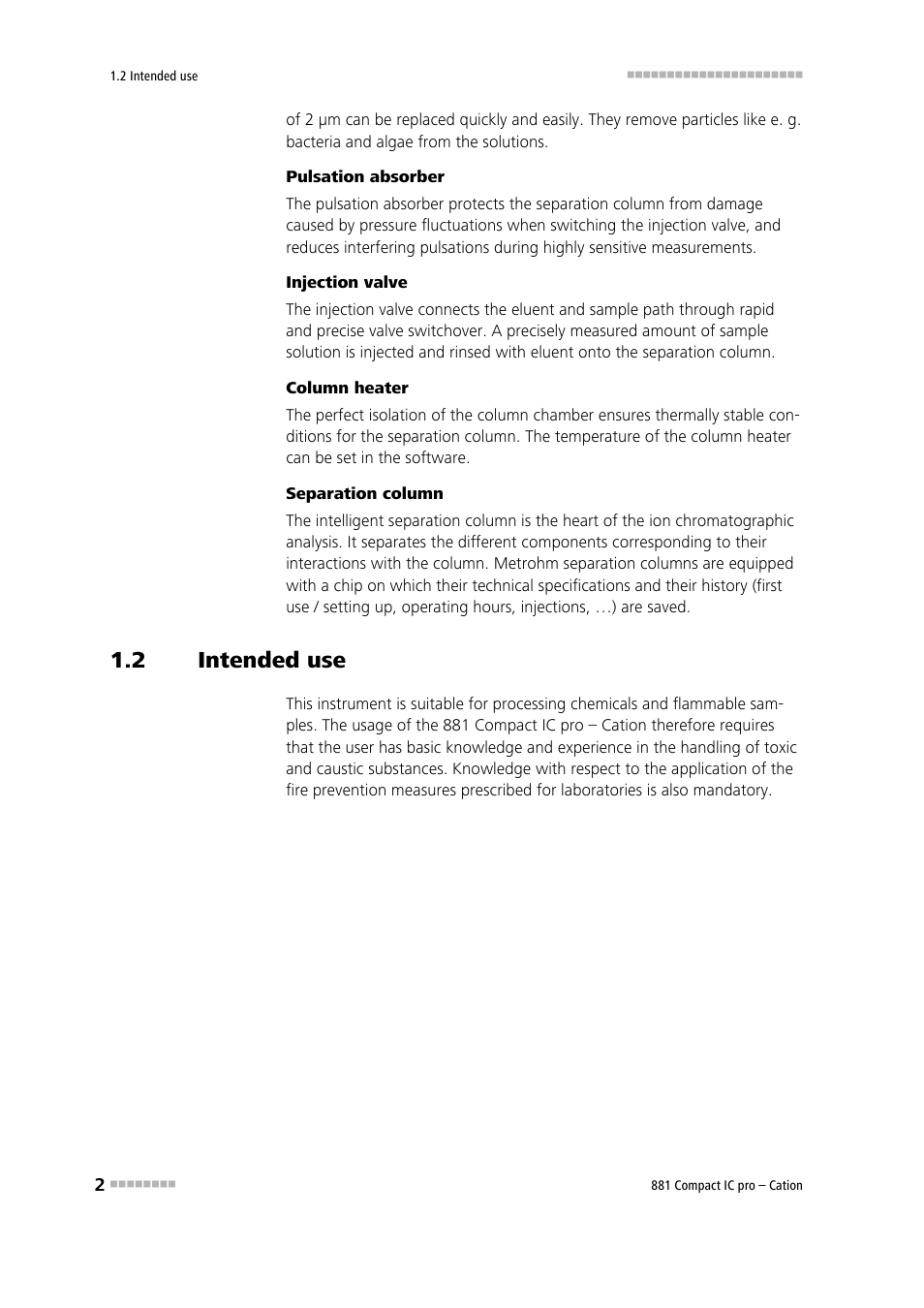 2 intended use, Intended use | Metrohm 881 Compact IC pro – Cation User Manual | Page 10 / 101