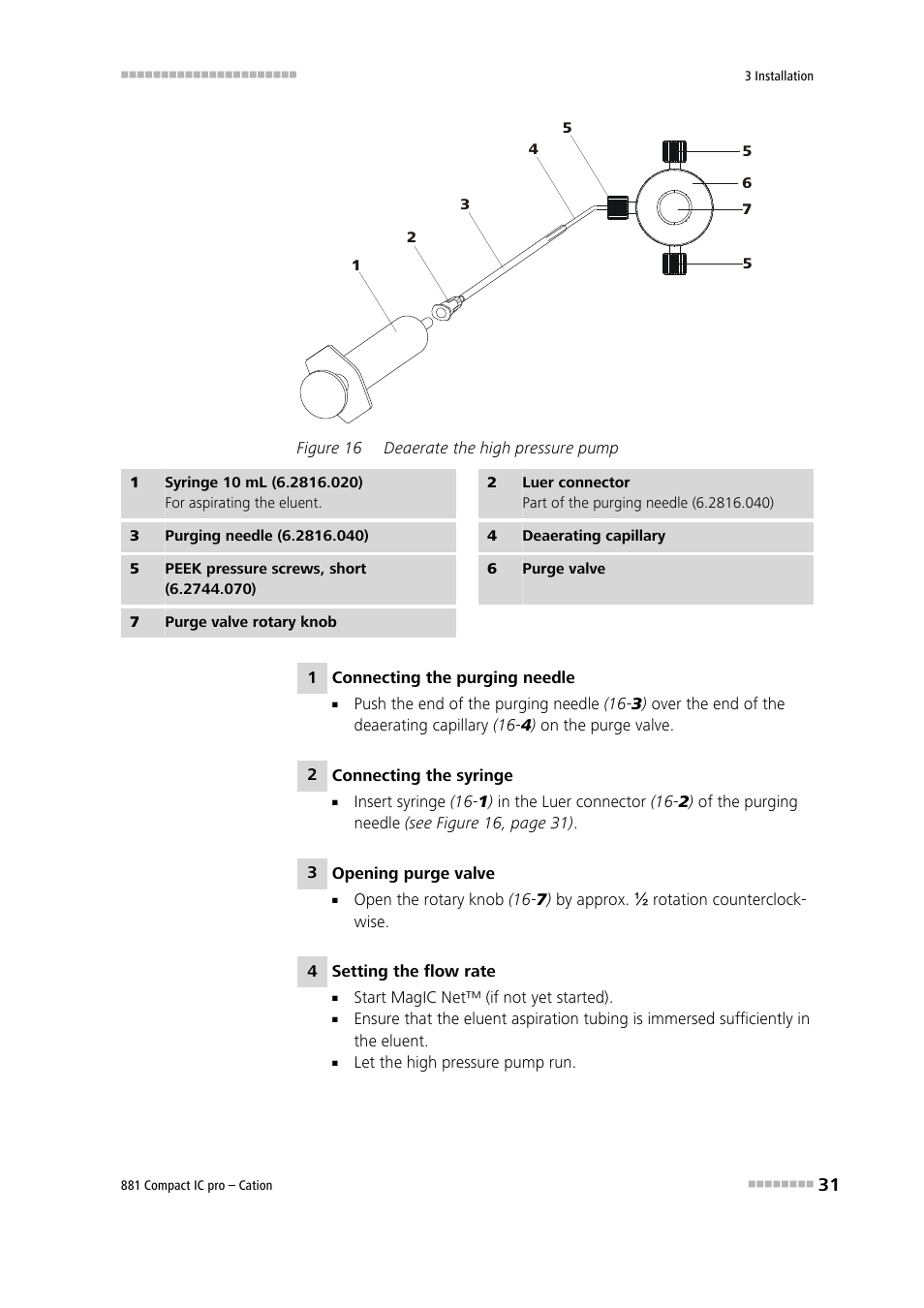 Figure 16, Deaerate the high pressure pump | Metrohm 881 Compact IC pro – Cation User Manual | Page 39 / 101