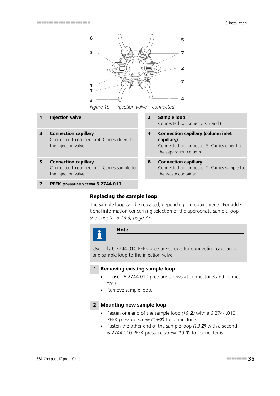 Figure 19, Injection valve – connected | Metrohm 881 Compact IC pro – Cation User Manual | Page 43 / 101