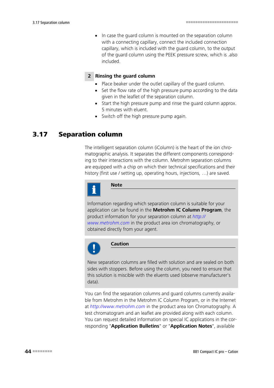 17 separation column | Metrohm 881 Compact IC pro – Cation User Manual | Page 52 / 101