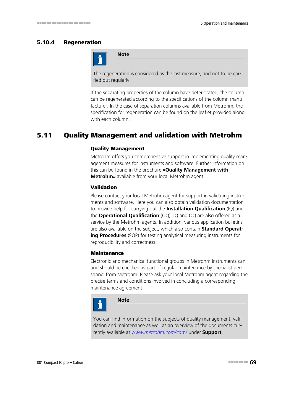 4 regeneration, 11 quality management and validation with metrohm, Regeneration | Metrohm 881 Compact IC pro – Cation User Manual | Page 77 / 101