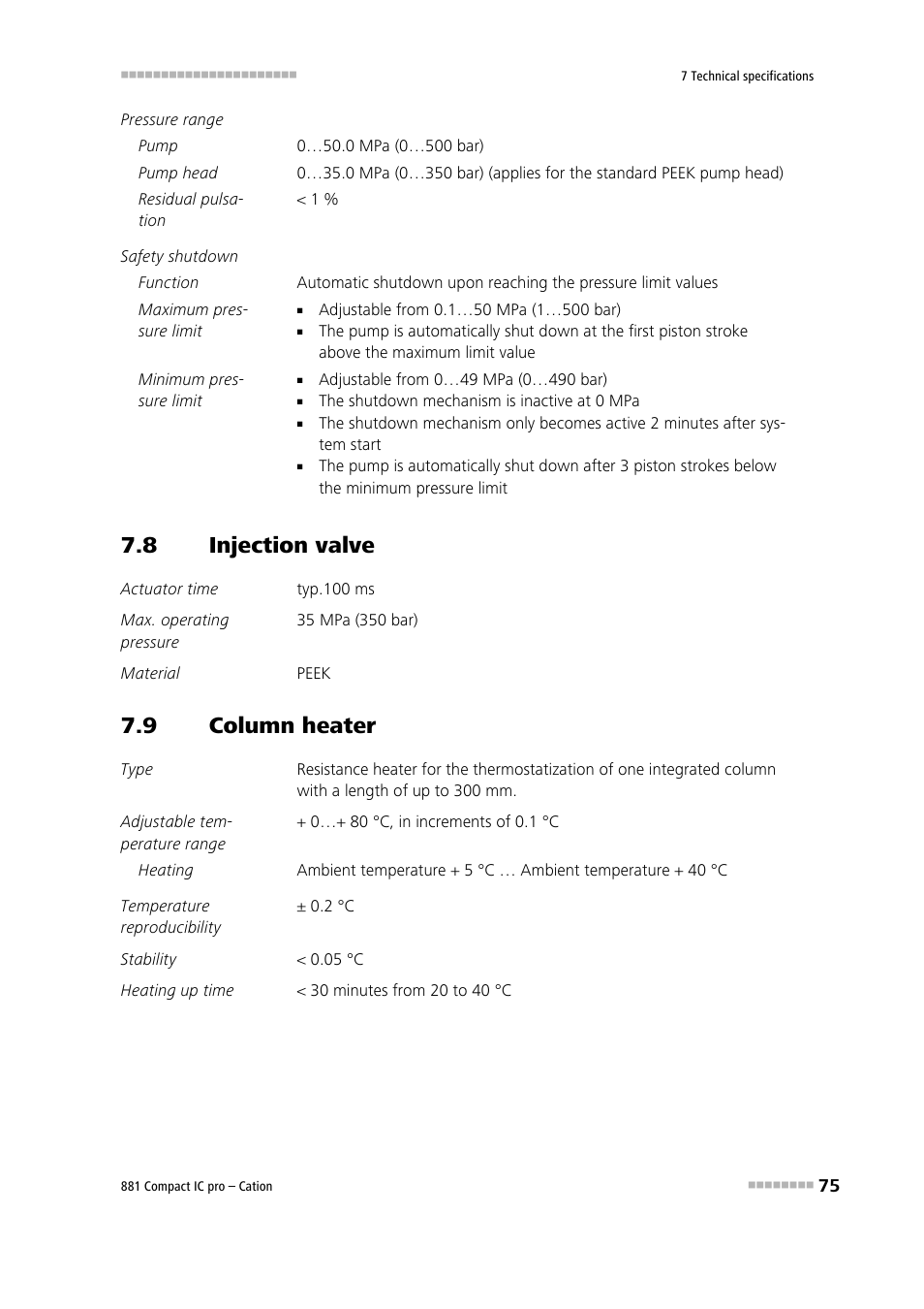 8 injection valve, 9 column heater, Injection valve | Column heater | Metrohm 881 Compact IC pro – Cation User Manual | Page 83 / 101