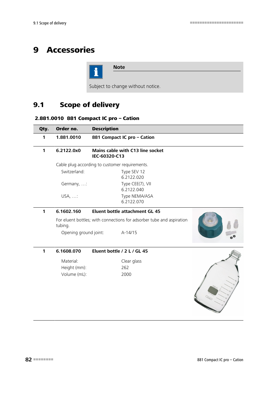 9 accessories, 1 scope of delivery, Scope of delivery | Metrohm 881 Compact IC pro – Cation User Manual | Page 90 / 101