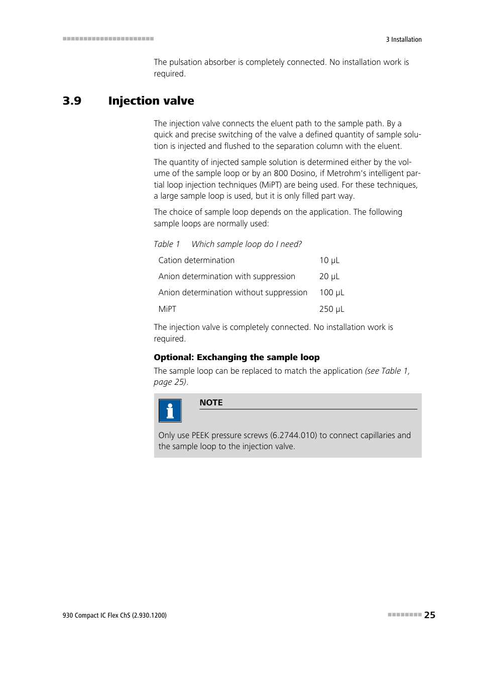 9 injection valve, Injection valve | Metrohm 930 Compact IC Flex ChS User Manual | Page 33 / 103