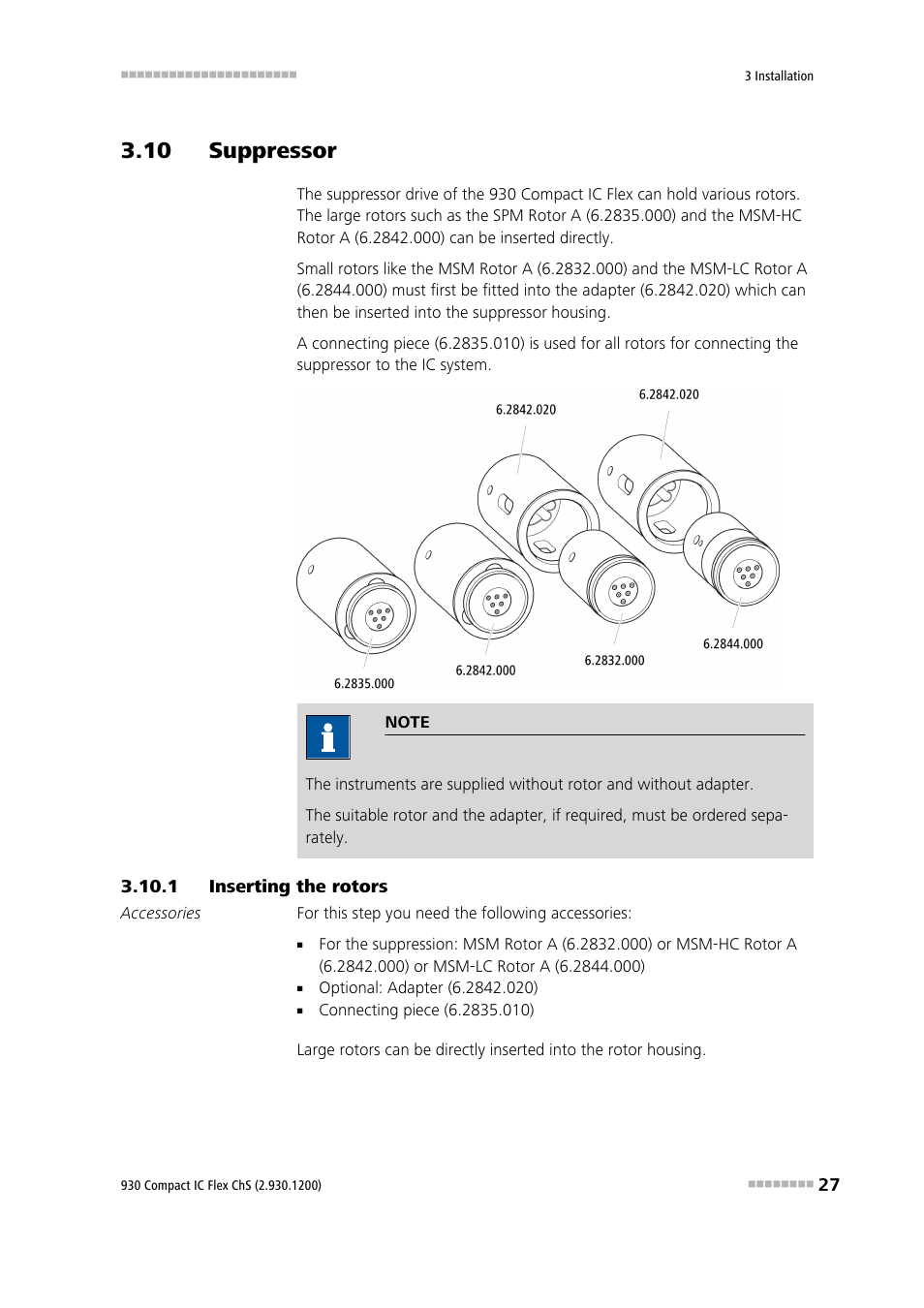10 suppressor, 1 inserting the rotors, Inserting the rotors | Metrohm 930 Compact IC Flex ChS User Manual | Page 35 / 103