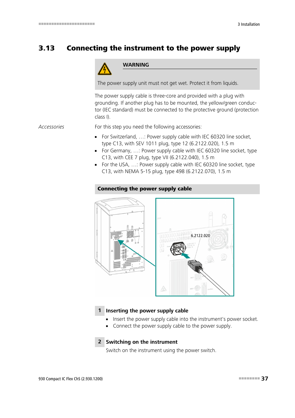 13 connecting the instrument to the power supply | Metrohm 930 Compact IC Flex ChS User Manual | Page 45 / 103