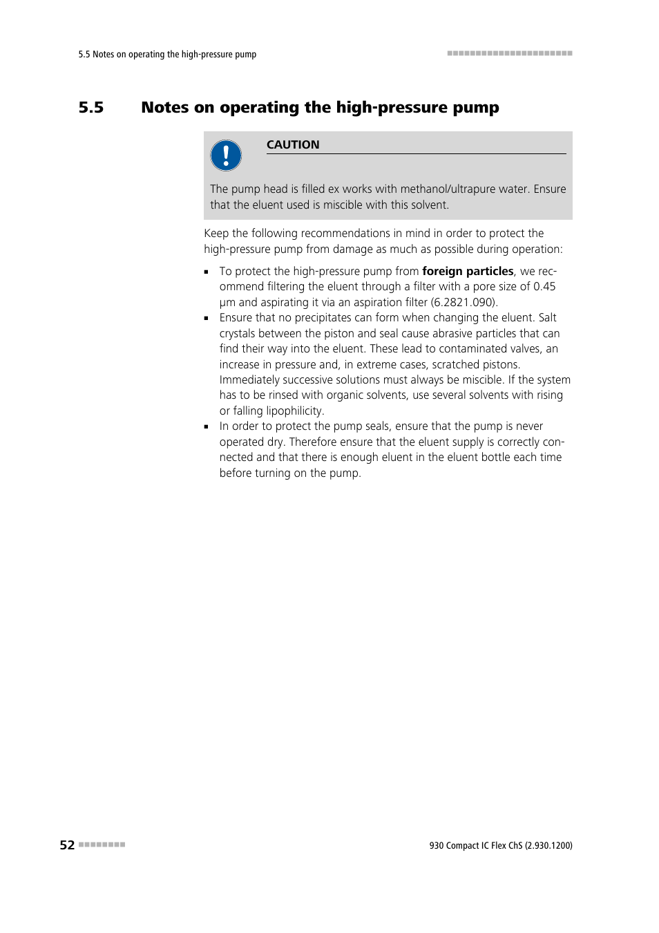 5 notes on operating the high-pressure pump, Notes on operating the high-pressure pump | Metrohm 930 Compact IC Flex ChS User Manual | Page 60 / 103