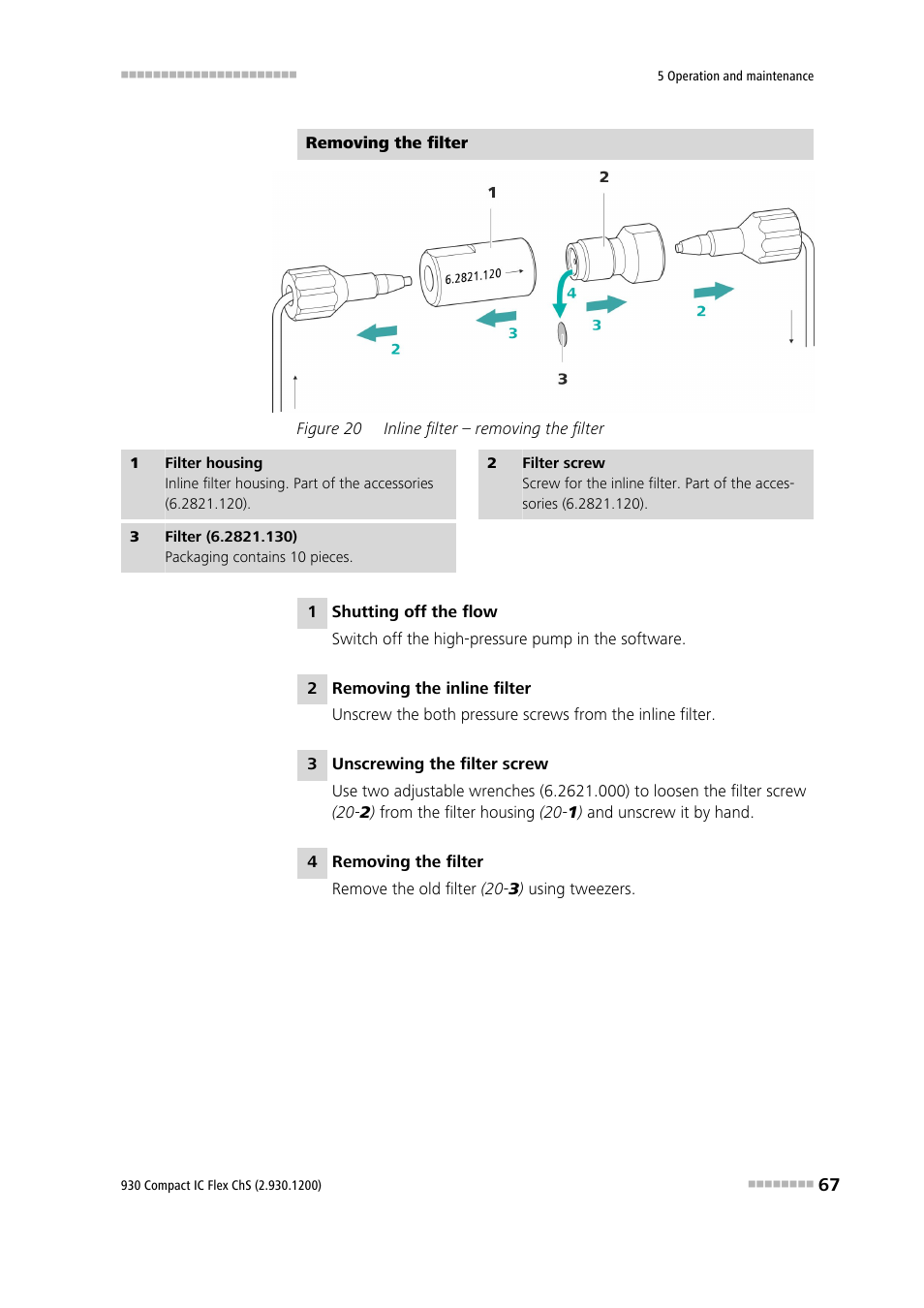 Figure 20, Inline filter – removing the filter | Metrohm 930 Compact IC Flex ChS User Manual | Page 75 / 103