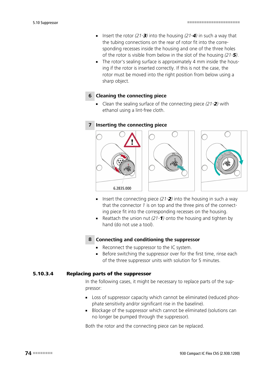 4 replacing parts of the suppressor | Metrohm 930 Compact IC Flex ChS User Manual | Page 82 / 103