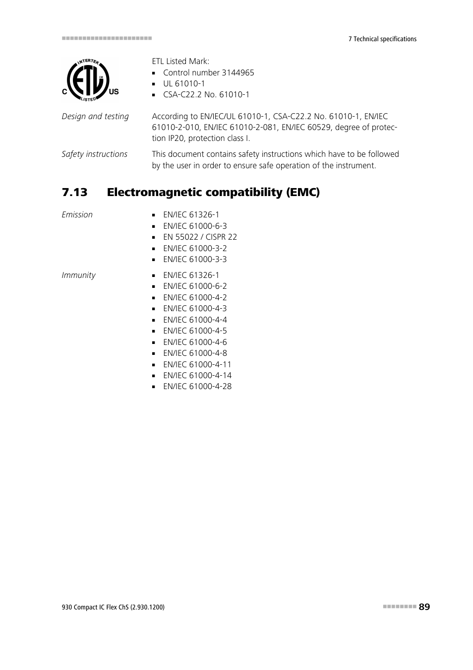 13 electromagnetic compatibility (emc) | Metrohm 930 Compact IC Flex ChS User Manual | Page 97 / 103