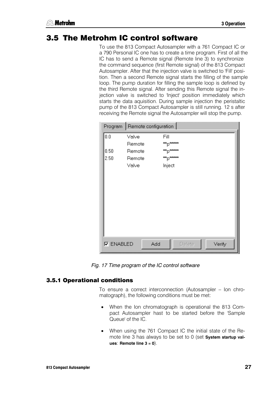 5 the metrohm ic control software, 1 operational conditions | Metrohm 813 Compact Autosampler User Manual | Page 33 / 55