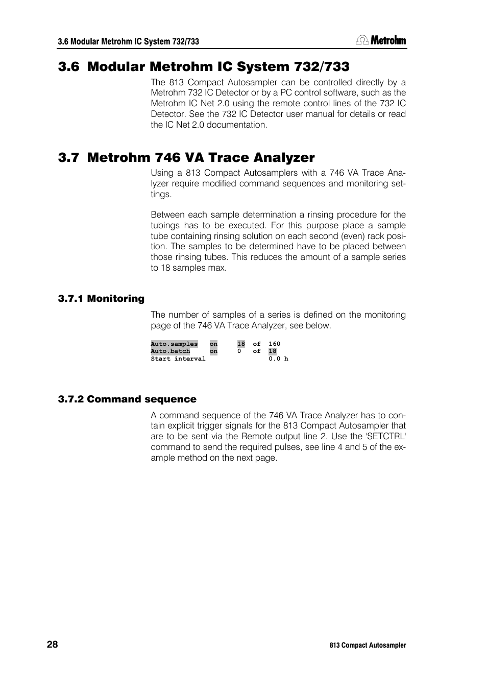 6 modular metrohm ic system 732/733, 7 metrohm 746 va trace analyzer, 1 monitoring | 2 command sequence | Metrohm 813 Compact Autosampler User Manual | Page 34 / 55