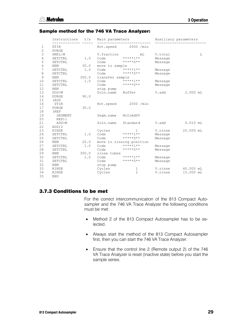 3 conditions to be met | Metrohm 813 Compact Autosampler User Manual | Page 35 / 55