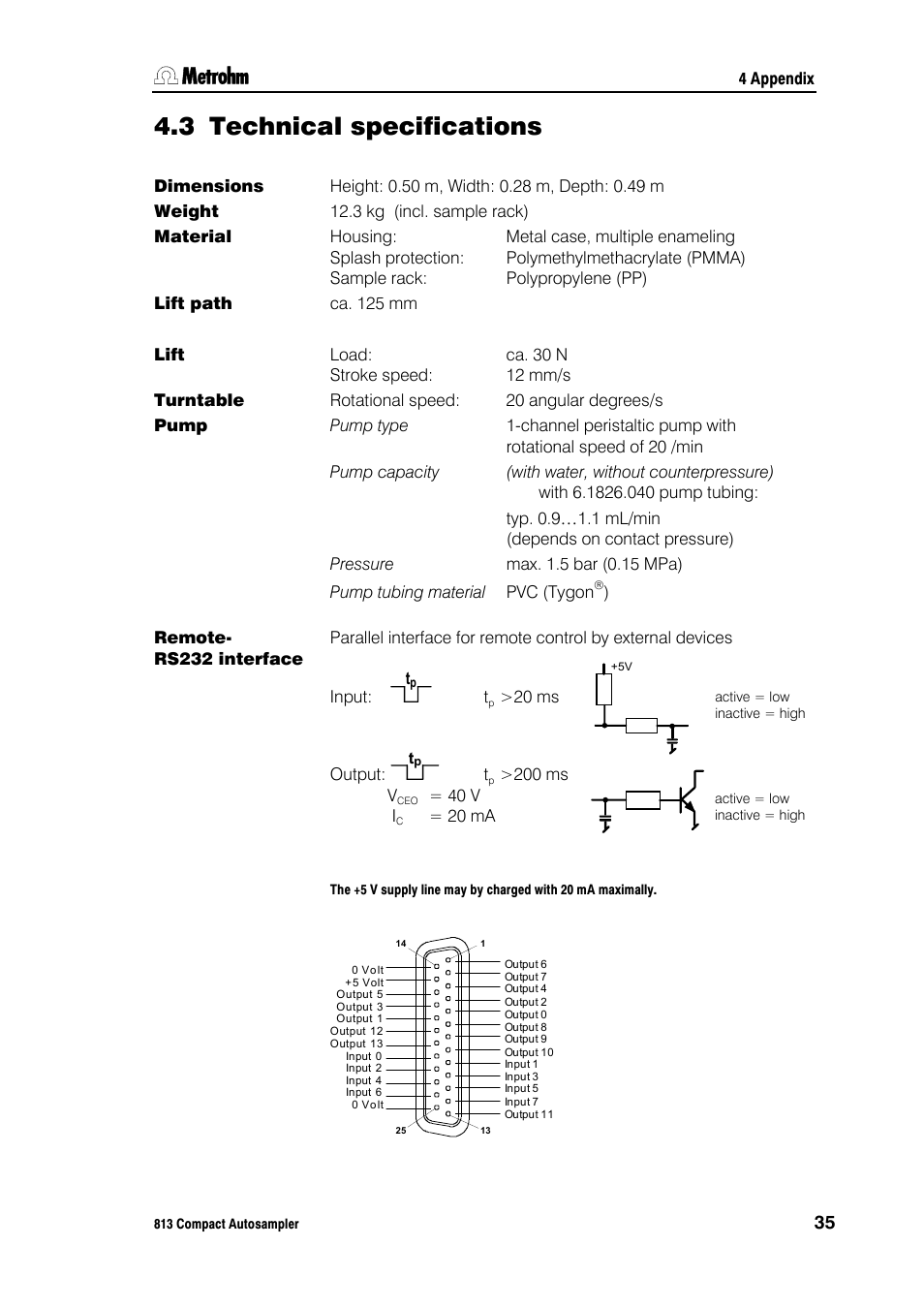 3 technical specifications | Metrohm 813 Compact Autosampler User Manual | Page 41 / 55