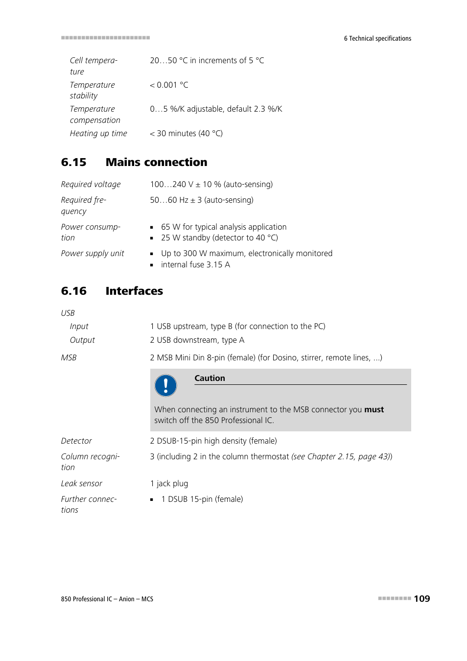 15 mains connection, 16 interfaces | Metrohm 850 Professional IC Anion MCS User Manual | Page 119 / 142