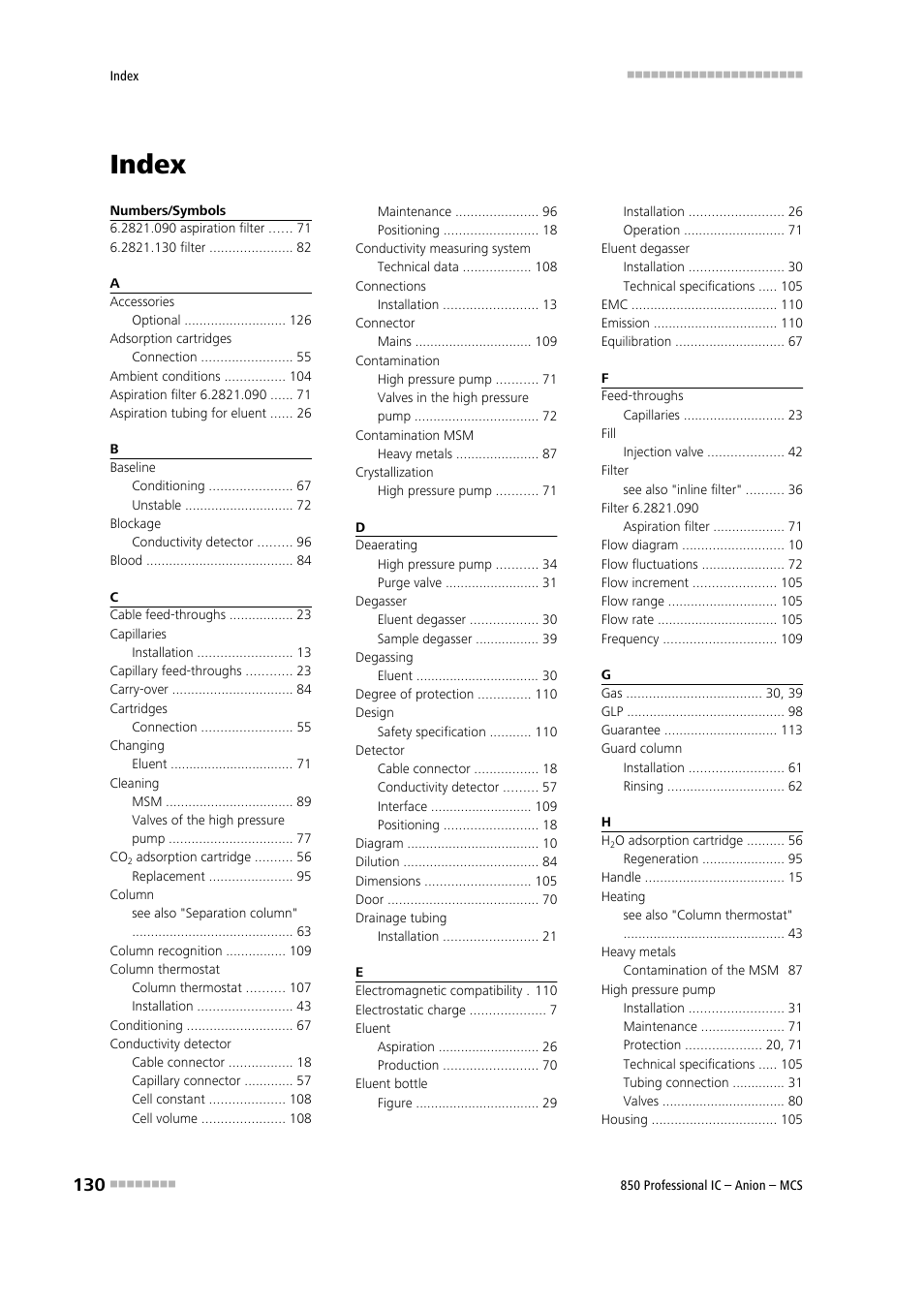 Index | Metrohm 850 Professional IC Anion MCS User Manual | Page 140 / 142