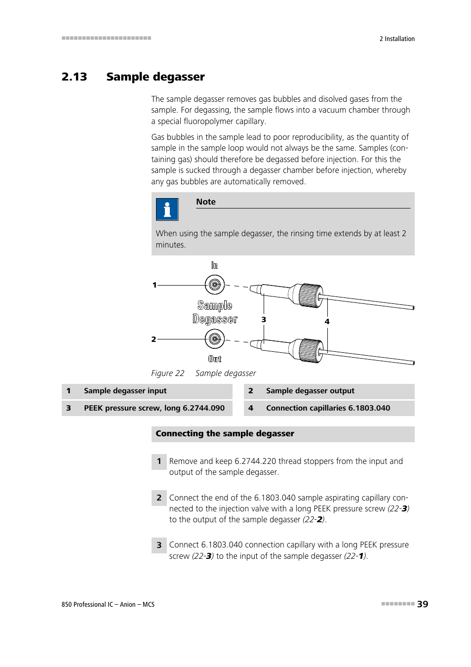 13 sample degasser, Figure 22, Sample degasser | See chapter 2.13 . use optional, See chapter 2.13 | Metrohm 850 Professional IC Anion MCS User Manual | Page 49 / 142