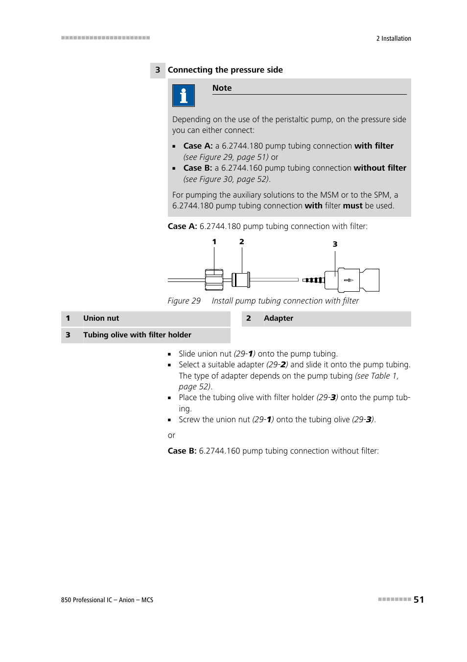 Figure 29, Install pump tubing connection with filter | Metrohm 850 Professional IC Anion MCS User Manual | Page 61 / 142