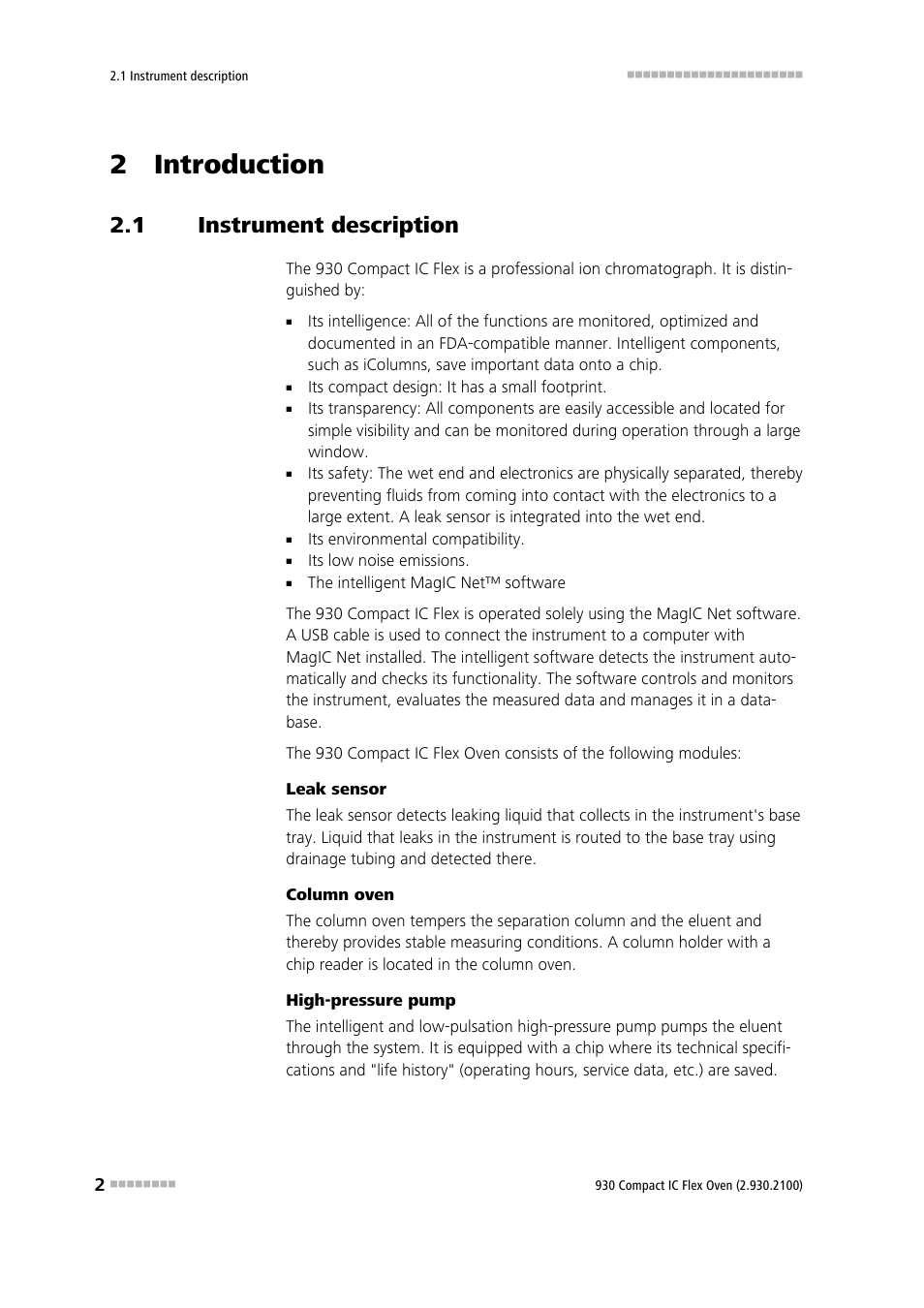 2 introduction, 1 instrument description, Instrument description | Metrohm 930 Compact IC Flex Oven User Manual | Page 10 / 39